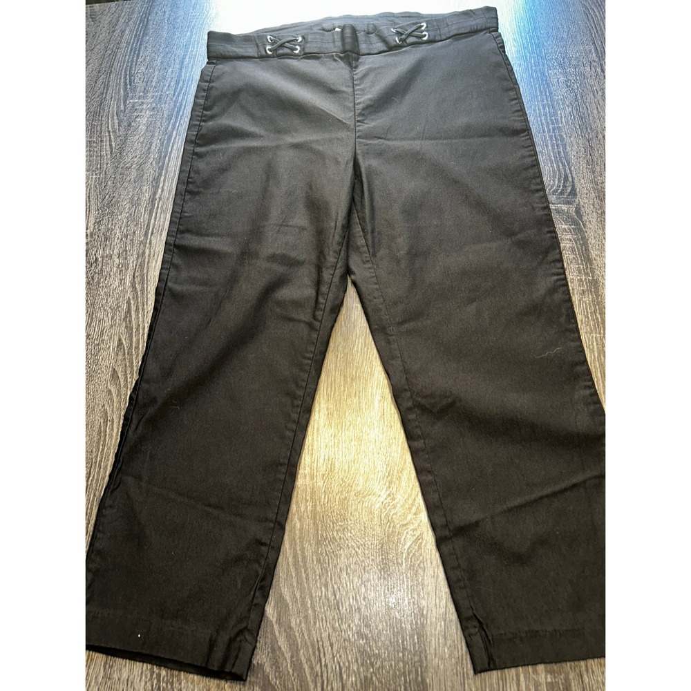 Rafaella Pants Black Capri Lace Up Grommet Detail Stretch Casual Office Size 18